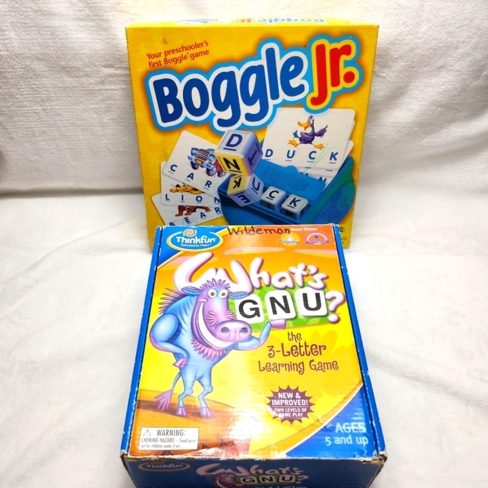 2 X learning games:boggle Jr, what's gnu